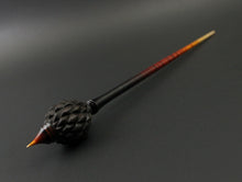 Load image into Gallery viewer, Dragon egg bead spindle in Indian ebony and hand dyed curly maple