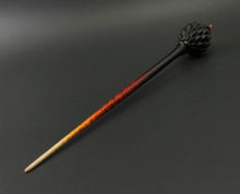 Load image into Gallery viewer, Dragon egg bead spindle in Indian ebony and hand dyed curly maple