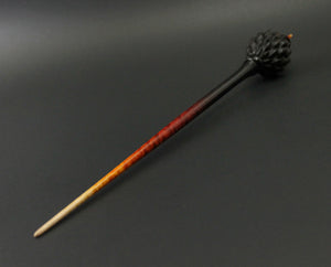 Dragon egg bead spindle in Indian ebony and hand dyed curly maple