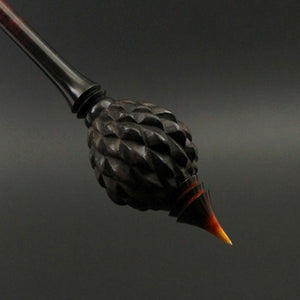 Dragon egg bead spindle in Indian ebony and hand dyed curly maple