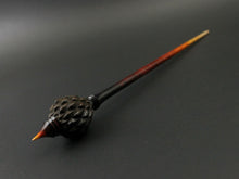 Load image into Gallery viewer, Dragon egg bead spindle in Indian ebony and hand dyed curly maple