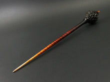 Load image into Gallery viewer, Dragon egg bead spindle in Indian ebony and hand dyed curly maple