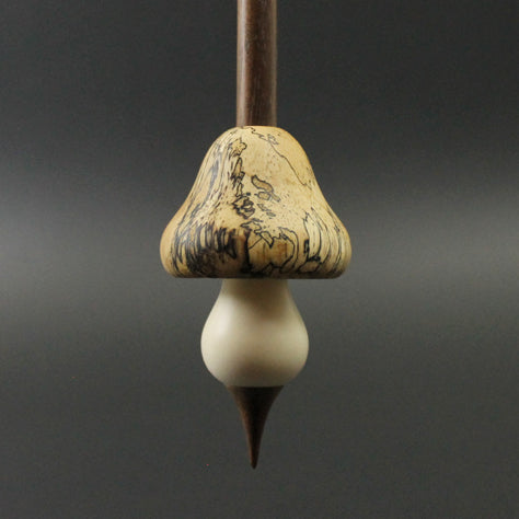 Mushroom support spindle in spalted tamarind, holly, and walnut (<font color=