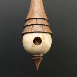 Birdhouse spindle in birdseye maple and walnut