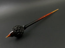 Load image into Gallery viewer, Dragon egg bead spindle in Indian ebony and hand dyed curly maple