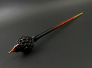 Dragon egg bead spindle in Indian ebony and hand dyed curly maple