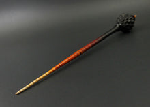 Load image into Gallery viewer, Dragon egg bead spindle in Indian ebony and hand dyed curly maple