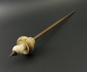 Mushroom support spindle in spalted tamarind, holly, and walnut