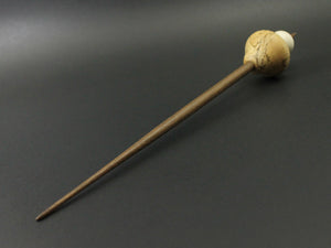 Mushroom support spindle in spalted tamarind, holly, and walnut