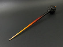 Load image into Gallery viewer, Dragon egg bead spindle in Indian ebony and hand dyed curly maple