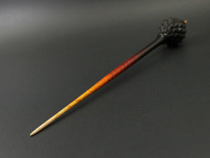 Dragon egg bead spindle in Indian ebony and hand dyed curly maple