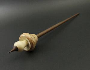 Mushroom support spindle in birdseye maple, holly, and walnut