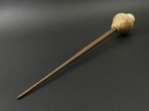 Mushroom support spindle in birdseye maple, holly, and walnut
