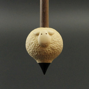 Sheep support spindle in holly and walnut