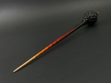 Load image into Gallery viewer, Dragon egg bead spindle in African blackwood and hand dyed curly maple