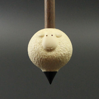 Sheep support spindle in holly and walnut
