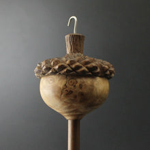 Load image into Gallery viewer, Acorn drop spindle in maple burl and walnut