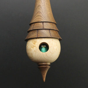 Birdhouse spindle in birdseye maple and walnut