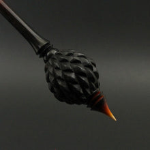 Load image into Gallery viewer, Dragon egg bead spindle in African blackwood and hand dyed curly maple