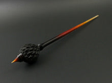 Load image into Gallery viewer, Dragon egg bead spindle in African blackwood and hand dyed curly maple