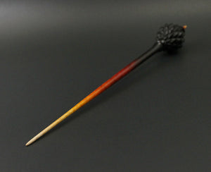 Dragon egg bead spindle in African blackwood and hand dyed curly maple