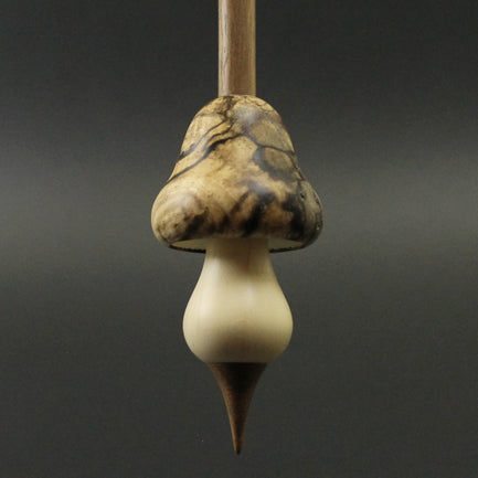 Mushroom support spindle in spalted hackberry, holly, and walnut