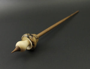 Mushroom support spindle in spalted hackberry, holly, and walnut