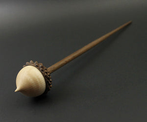 Acorn support spindle in curly maple and walnut