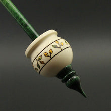 Load image into Gallery viewer, Cauldron spindle in holly and hand dyed curly maple