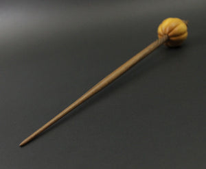 Pumpkin bead spindle in osage orange and walnut