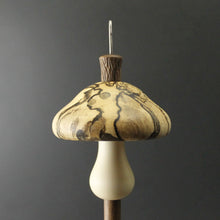 Load image into Gallery viewer, Mushroom drop spindle in spalted hackberry, holly, and walnut