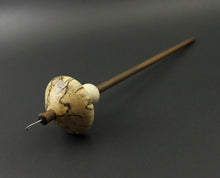 Load image into Gallery viewer, Mushroom drop spindle in spalted hackberry, holly, and walnut