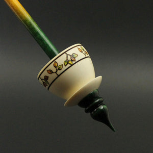 Teacup spindle in holly and hand dyed curly maple