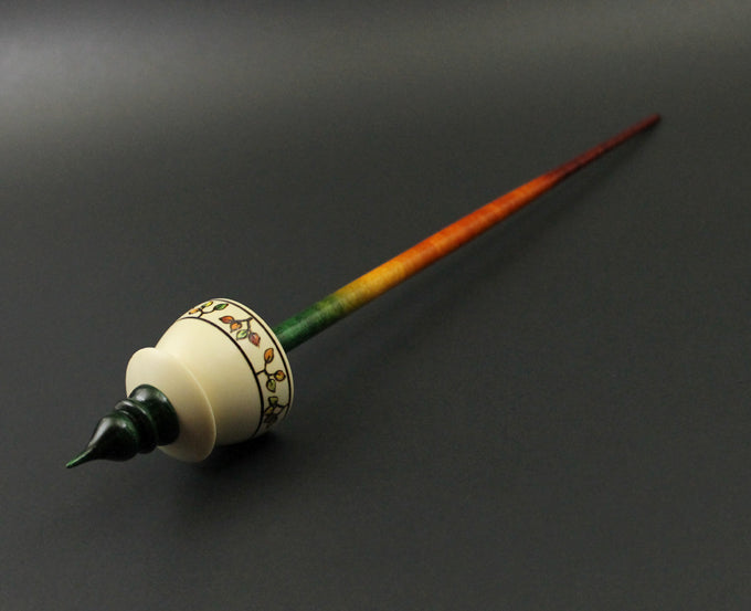 Teacup spindle in holly and hand dyed curly maple
