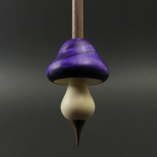 Load image into Gallery viewer, Mushroom support spindle in hand dyed curly mappa, holly, and walnut