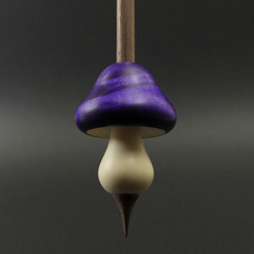 Mushroom support spindle in hand dyed curly mappa, holly, and walnut