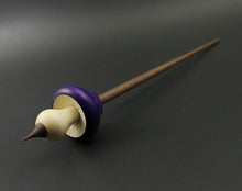 Load image into Gallery viewer, Mushroom support spindle in hand dyed curly mappa, holly, and walnut