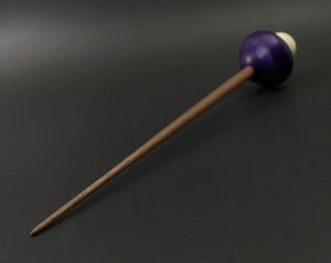 Mushroom support spindle in hand dyed curly mappa, holly, and walnut