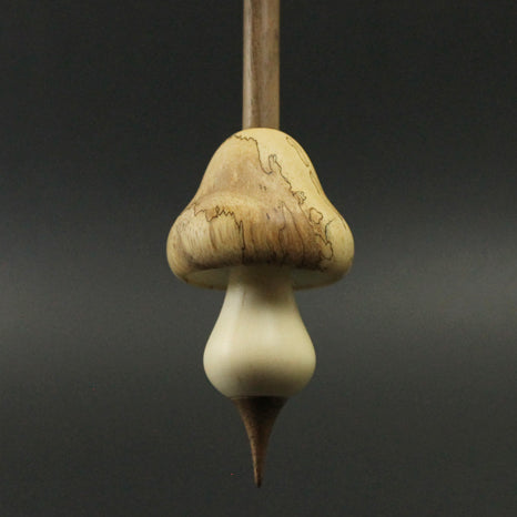 Mushroom support spindle in spalted tamarind, holly, and walnut