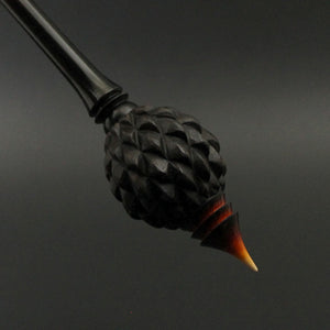 Dragon egg bead spindle in African blackwood and hand dyed curly maple (<font color="red"<b>RESERVED</b></font> for Dana)