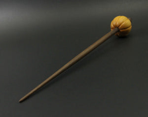 Pumpkin bead spindle in osage orange and walnut