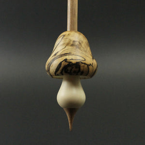 Mushroom support spindle in spalted hackberry, holly, and walnut