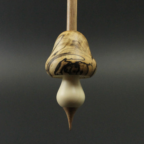 Mushroom support spindle in spalted hackberry, holly, and walnut