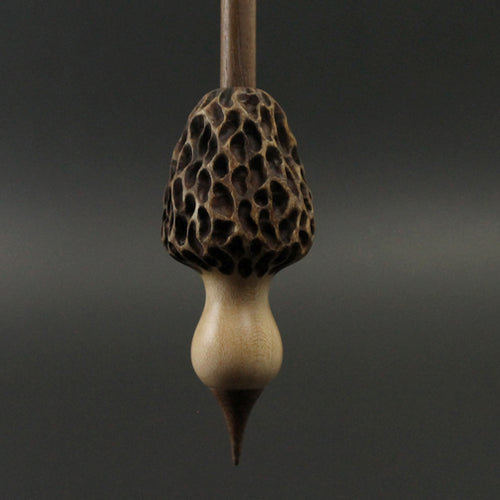 Morel mushroom support spindle in maple and walnut