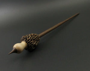 Morel mushroom support spindle in maple and walnut