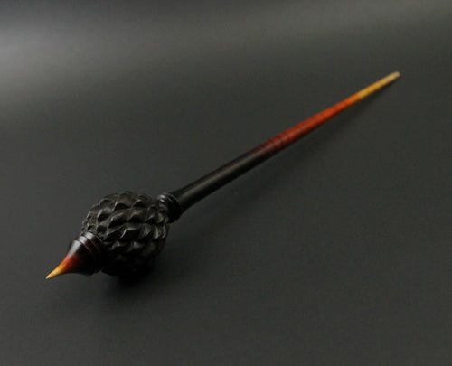 Dragon egg bead spindle in African blackwood and hand dyed curly maple