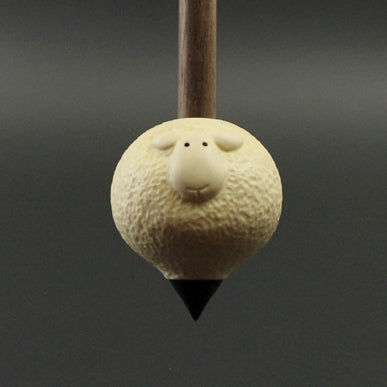 Sheep support spindle in holly and walnut