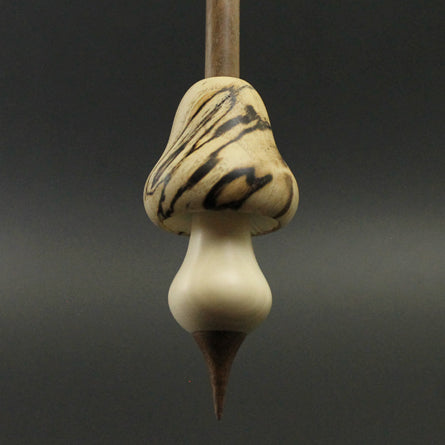 Mushroom support spindle in spalted hackberry, holly, and walnut