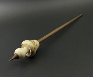 Mushroom support spindle in spalted hackberry, holly, and walnut