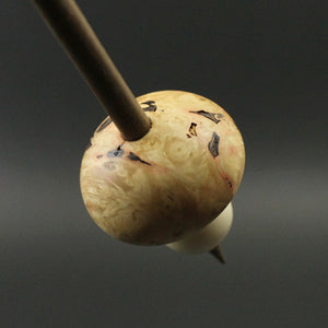 Mushroom support spindle in flame box elder burl, holly, and walnut